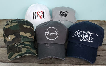 Cross Camo baseball hat, Christian, distressed, vintage dad hat