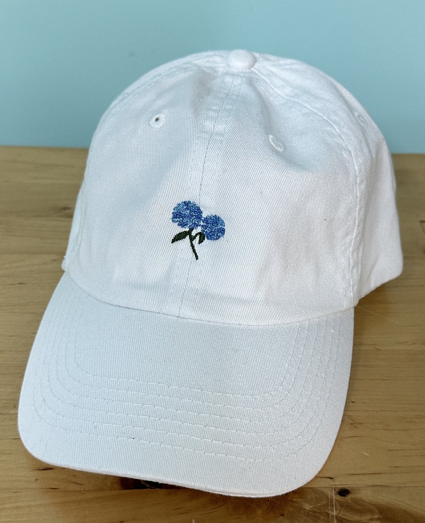 white Hydrangea Baseball Hat~Flower Dad Hat~Pigment Dyed Hat