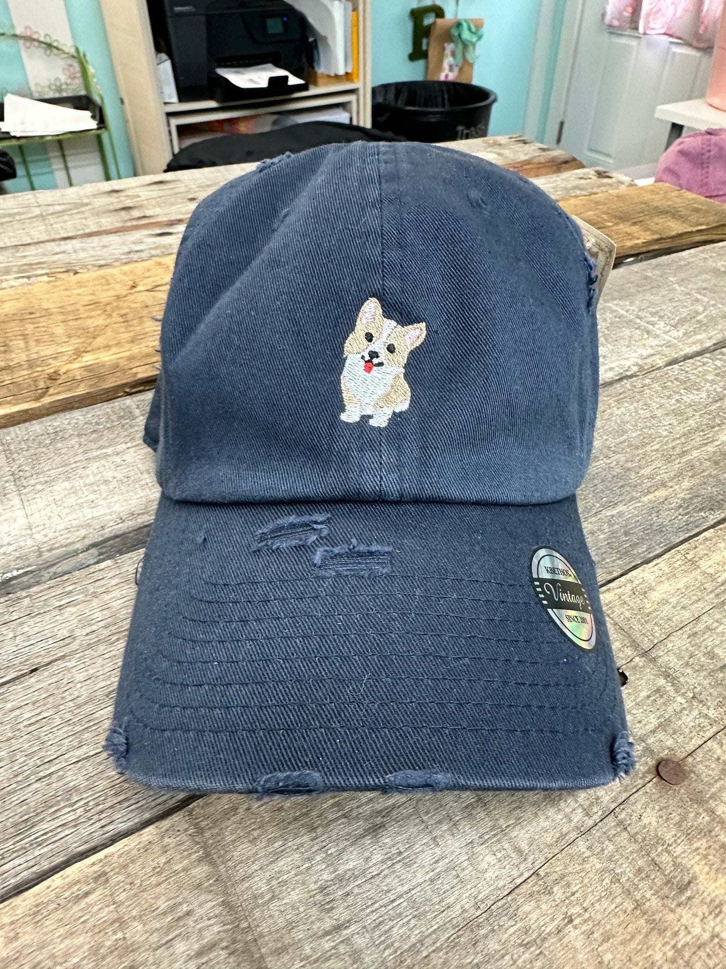 Navy Distressed Corgi Baseball Hat~ Dad Hat-Dog Hat