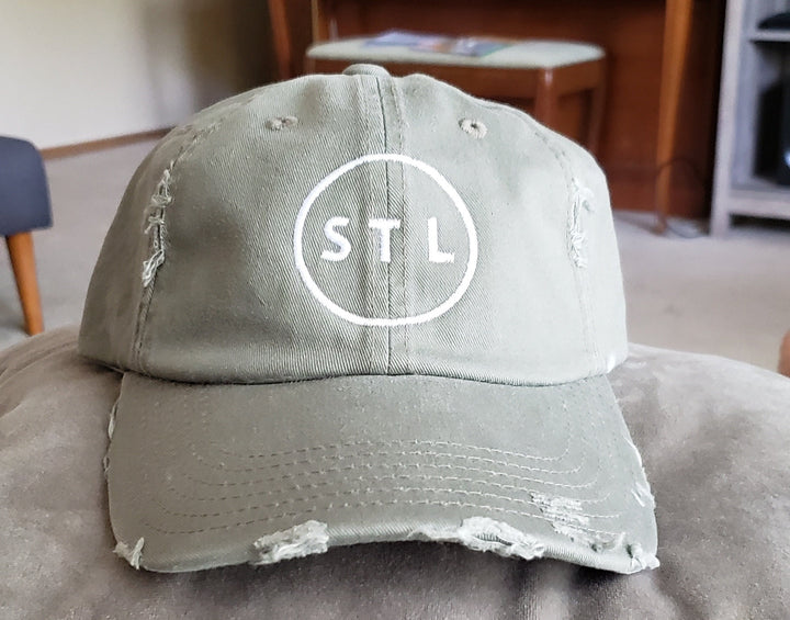 STL Distressed embroidered hat~saint louis~the lou~lt olive