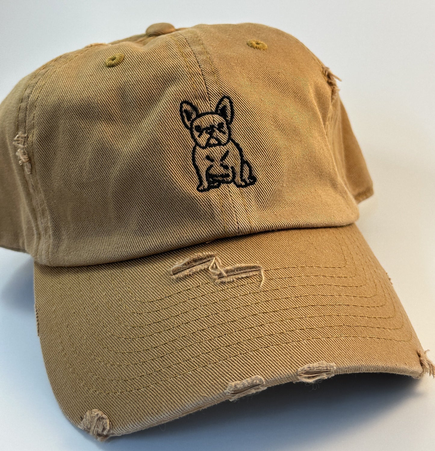 Frenchie Bulldog Baseball Hat~Mustard~french bulldog~dad hat~embroidered~distressed hat