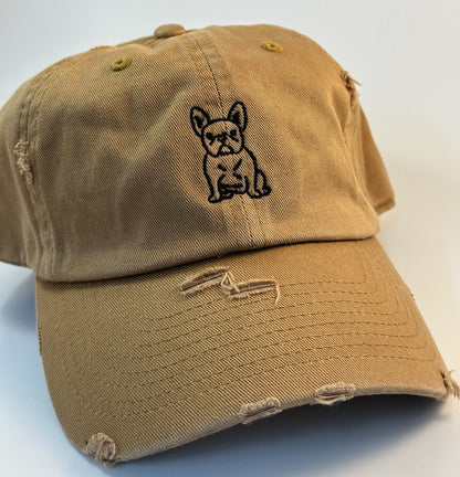 Frenchie Bulldog Baseball Hat~Mustard~french bulldog~dad hat~embroidered~distressed hat