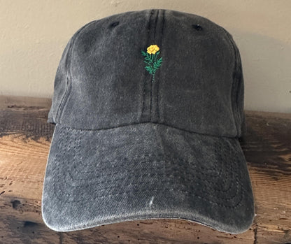 Minimalist Flower Pigment Dyed Baseball Hat, Wildflower Hat, Birth Month Flower Hat, Embroidered Hat, Lily of the Valley, Lavendar, Marigold