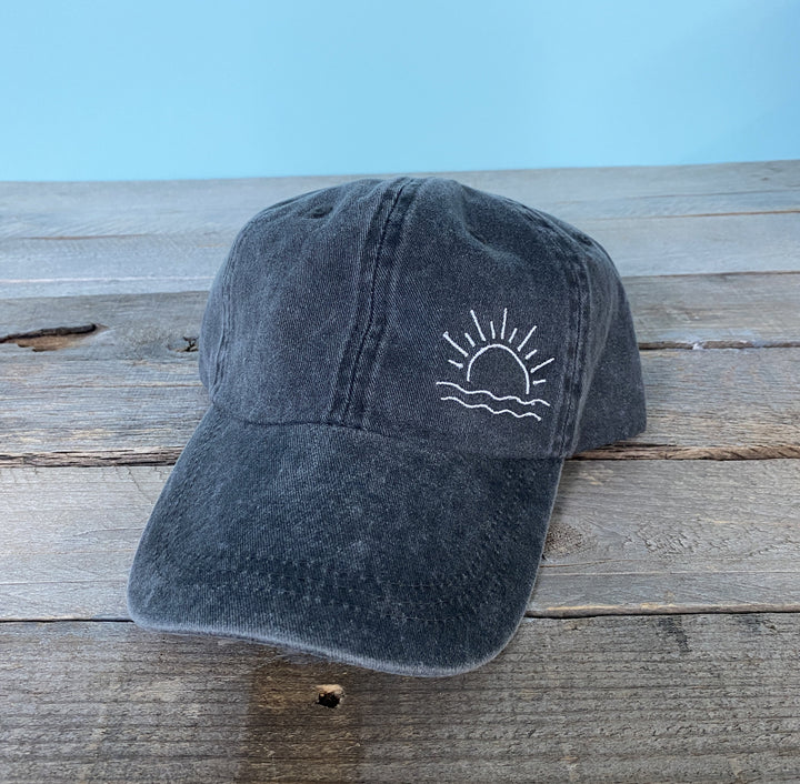 Sunshine Ocean Embroidered Dad hat ~pigment dyed~beach~lake~waves