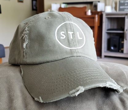 STL Distressed embroidered hat~saint louis~the lou~lt olive