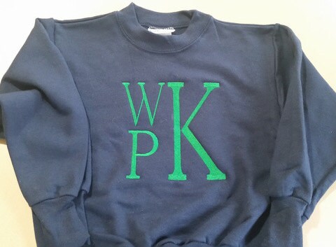 Kids Stacked Monogrammed Crewneck Sweatshirt Children Youth; Large Monogram Block