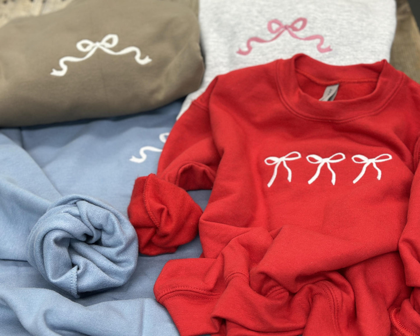 Embroidered Bow Sweatshirt~ Coquette Bow~ Ribbon Sweatshirt Crew neck