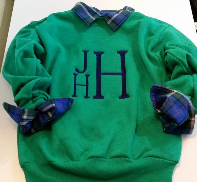 Boys Stacked Monogrammed Crewneck Sweatshirt Children Youth Large Monogram Block