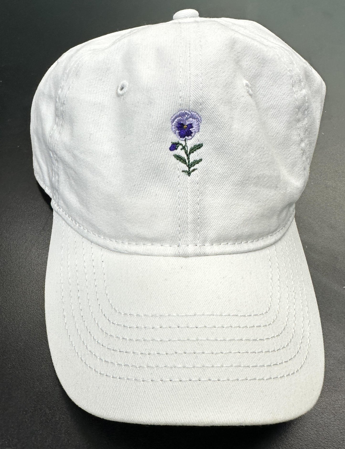 Tiny Violet Flower Hat, February Birth Month, Birth Month Flower Hat, Embroidered Hat, Lavendar, Marigold, Daffodil, Violet
