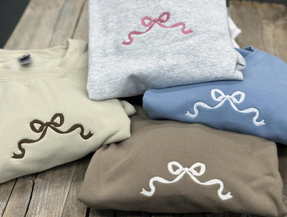 Embroidered Bow Sweatshirt~ Coquette Bow~ Ribbon Sweatshirt Crew neck