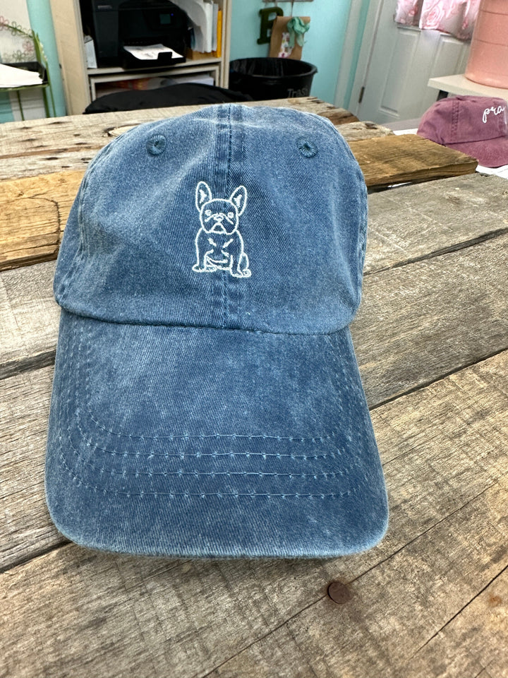 Frenchie Bulldog Baseball Hat~pigment navy~ french bulldog~dad hat~embroidered