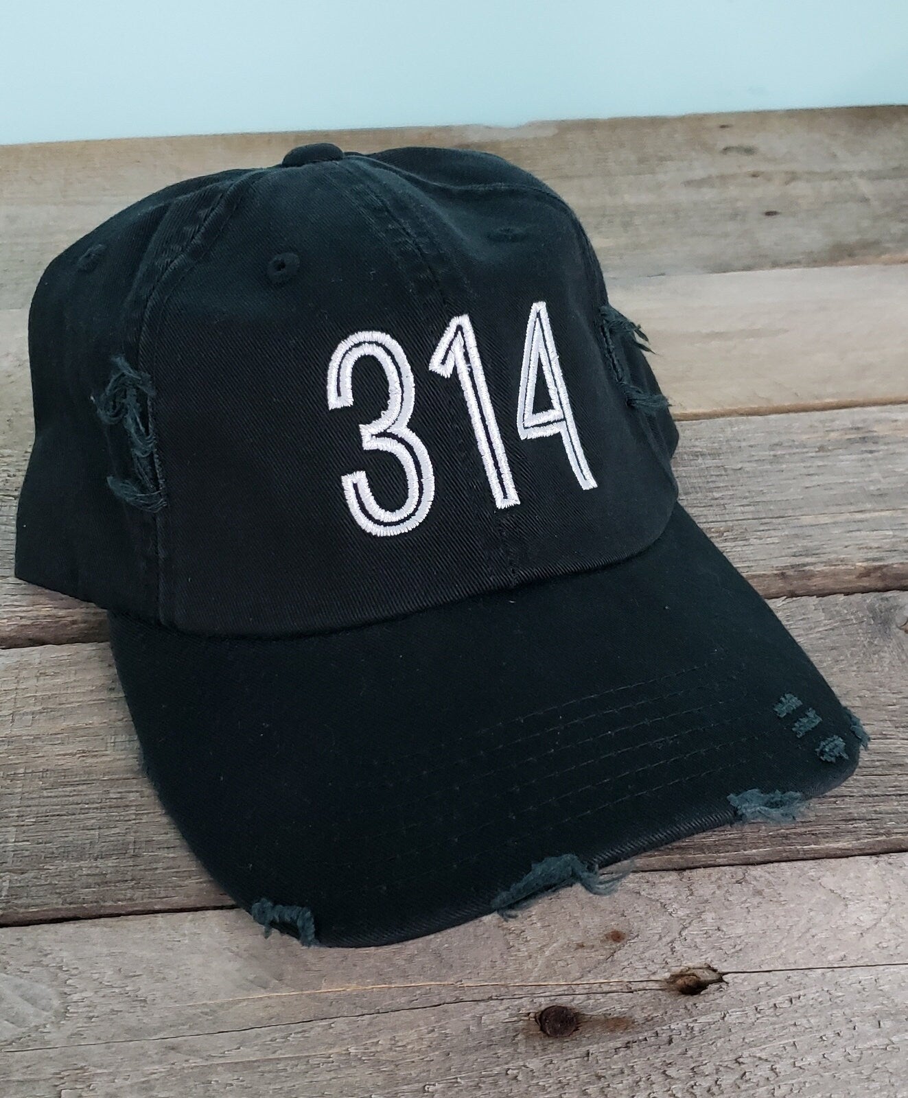 314 Area Code Distressed baseball hat St.Louis camo airport city abbreviation cap