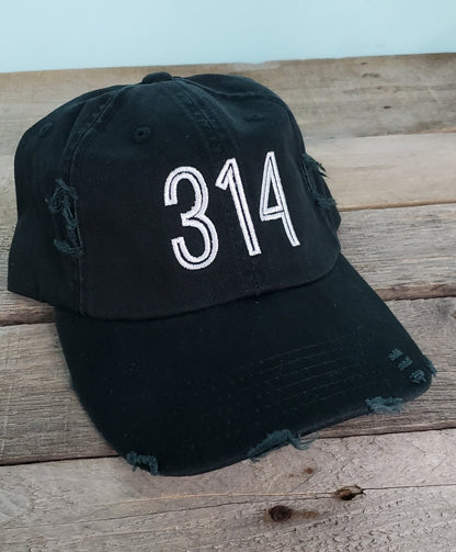 314 Area Code Distressed baseball hat St.Louis camo airport city abbreviation cap