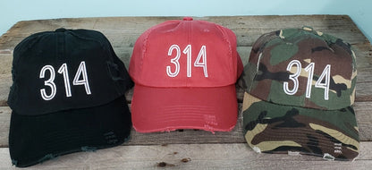 314 Area Code Distressed baseball hat St.Louis camo airport city abbreviation cap