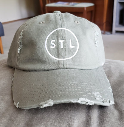 STL Distressed embroidered hat~saint louis~the lou~lt olive