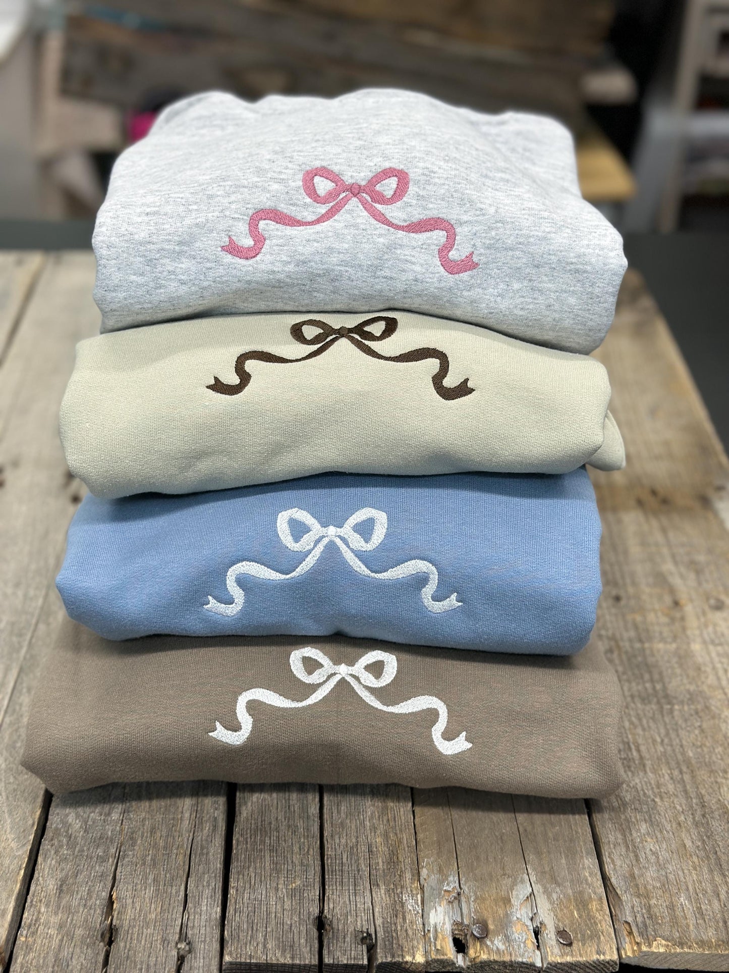 Embroidered Bow Sweatshirt~ Coquette Bow~ Ribbon Sweatshirt Crew neck
