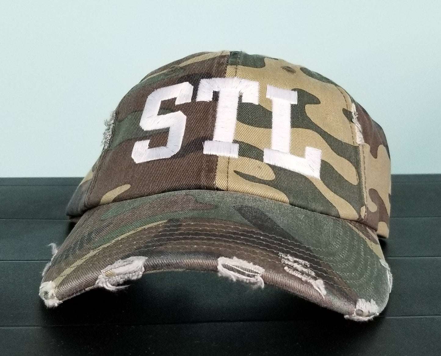 STL distressed hats-lots of colors availble-can change to any letters you'd like-black, olive, nickel, camo,red,burgundy