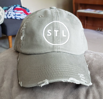 STL Distressed embroidered hat~saint louis~the lou~lt olive