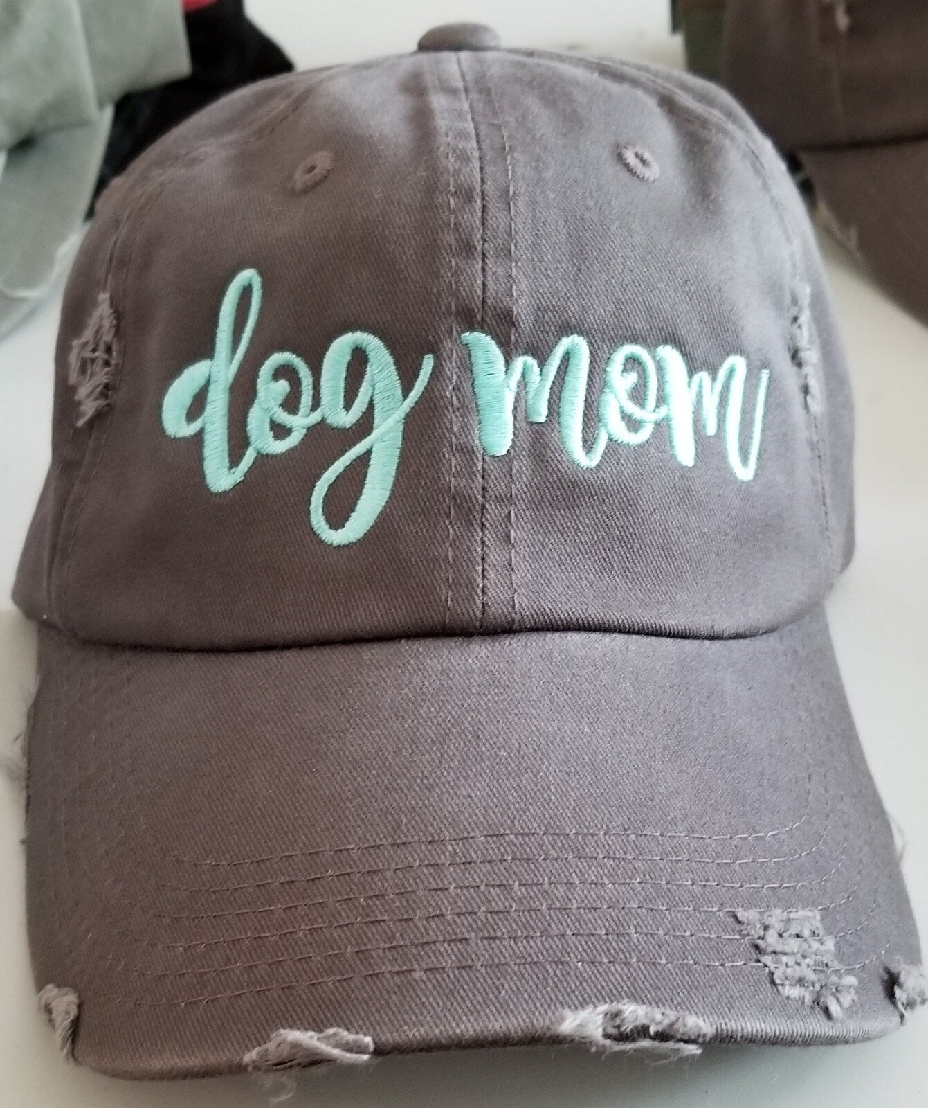 Dog Mom Distressed Baseball Hat Custom Poodle Boykin Pitbull Adjustable Metal Back Multiple Colors