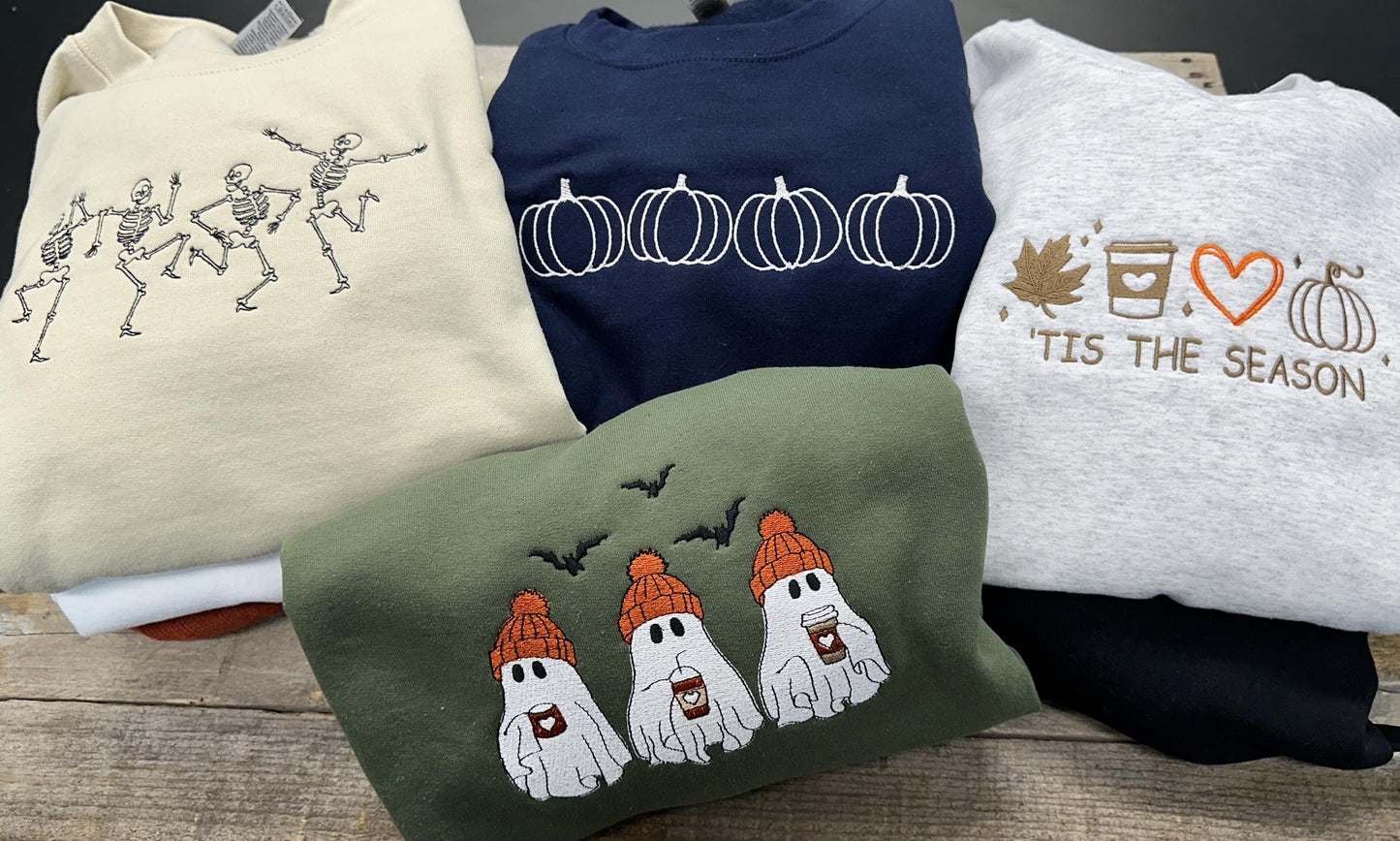 Pumpkins Embroidered Sweatshirt~Crewneck~Halloween Sweatshirt~Minimalist