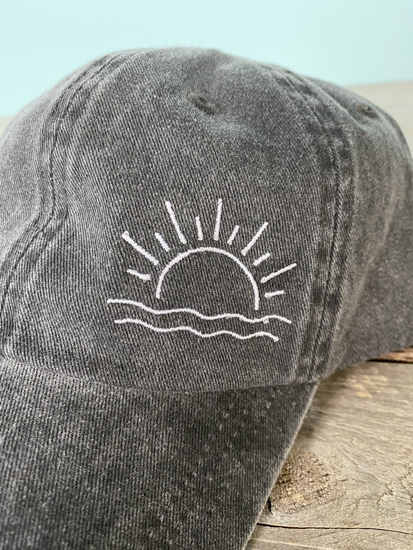 Sunshine Ocean Embroidered Dad hat ~pigment dyed~beach~lake~waves