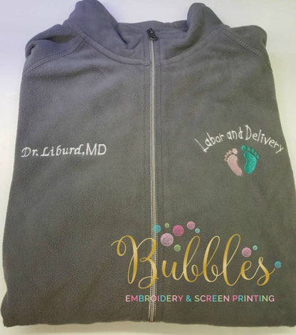 Labor and Delivery Nurse Jacket Grey Ladies Lightweight Fleece Full Zip Customized