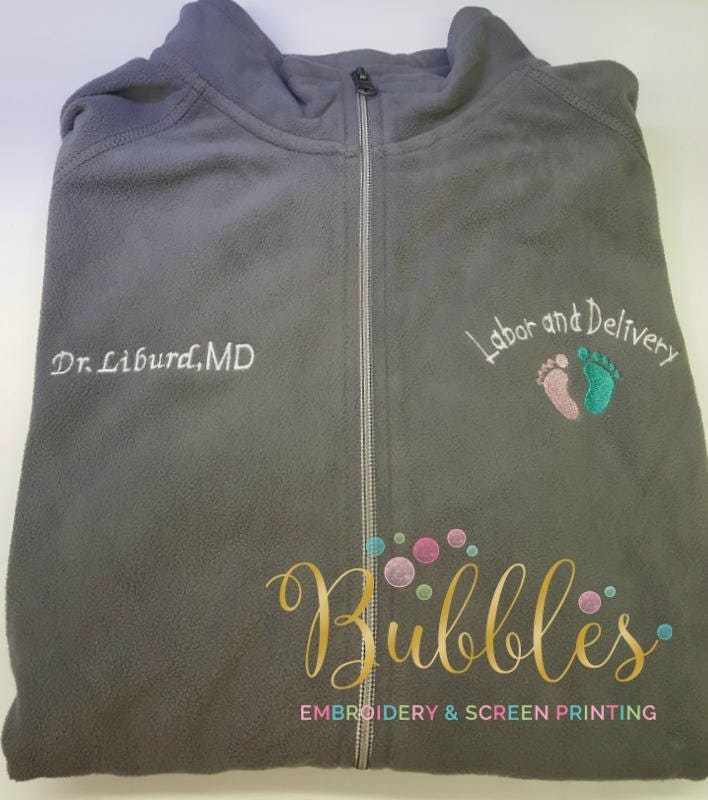 Labor and Delivery Nurse Jacket Grey Ladies Lightweight Fleece Full Zip Customized