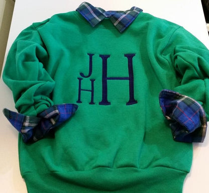 Kids Stacked Monogrammed Crewneck Sweatshirt Children Youth; Large Monogram Block