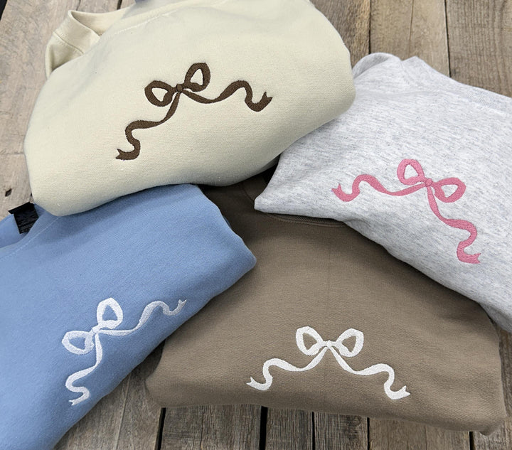 Embroidered Bow Sweatshirt~ Coquette Bow~ Ribbon Sweatshirt Crew neck